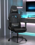 vidaXL Масажен гейминг стол с опора за крака черен изкуствена кожа
