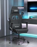 vidaXL Масажен гейминг стол с опора за крака черен плат