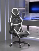 vidaXL Масажен гейминг стол с опора за крака черно-бял изкуствена кожа