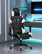 vidaXL Масажен гейминг стол с опора за крака черно-бял изкуствена кожа