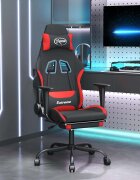 vidaXL Масажен гейминг стол с опора за крака черно и червено плат