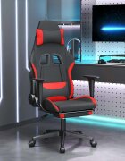 vidaXL Масажен гейминг стол с опора за крака черно и червено плат