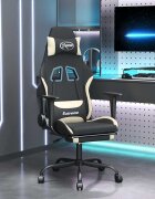 vidaXL Масажен гейминг стол с опора за крака черно и кремаво плат