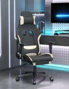 vidaXL Масажен гейминг стол с опора за крака черно и кремаво плат