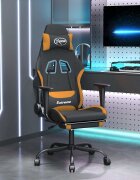 vidaXL Масажен гейминг стол с опора за крака черно и оранжево плат