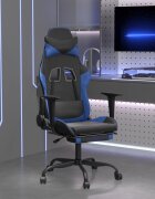 vidaXL Масажен гейминг стол с опора за крака черно-син изкуствена кожа