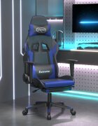 vidaXL Масажен гейминг стол с опора за крака черно-син изкуствена кожа
