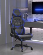 vidaXL Масажен гейминг стол с опора за крака черно-син изкуствена кожа