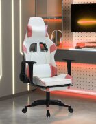 vidaXL Масажен гейминг стол с подложка бяло и розово изкуствена кожа