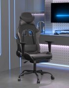 vidaXL Масажен гейминг стол с подложка черно и cиво изкуствена кожа