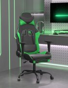 vidaXL Масажен гейминг стол с подложка черно и зелено изкуствена кожа