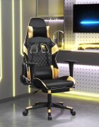 vidaXL Масажен гейминг стол с подложка черно/златисто изкуствена кожа