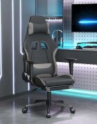 vidaXL Масажен гейминг стол с поставка черно и светлосиво текстил