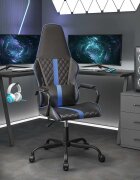 vidaXL Масажен гейминг стол синьо и черно изкуствена кожа