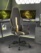 vidaXL Масажен гейминг стол златисто и черно еко кожа