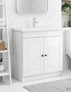 vidaXL Мебел под мивка за баня Бял гланц 56 x 375 x 81 см