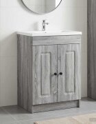 vidaXL Мебел под мивка за баня Сив Сонома 56 x 375 x 81 см