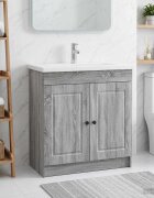 vidaXL Мебел под мивка за баня Сив Сонома 56 x 375 x 81 см