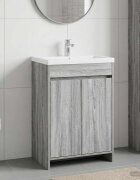 vidaXL Мебел под мивка за баня Сив Сонома 56 x 375 x 81 см