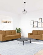 vidaXL Мека мебел от 2 части с възглавници и болстери кафяв кадифе