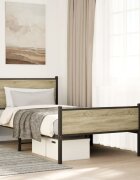 vidaXL Метална рамка за легло без матрак дъб сонома 107x203 см
