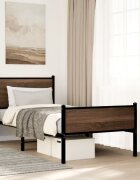 vidaXL Метална рамка за легло без матрак кафяв дъб 90x200 см