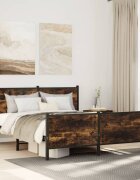 vidaXL Метална рамка за легло без матрак опушен дъб 150x200 см
