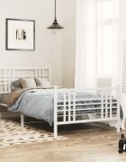 vidaXL Метална рамка за легло с горна и долна табла бяла 107x203 см