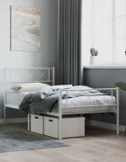 vidaXL Метална рамка за легло с горна и долна табла бяла 107x203 см