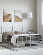 vidaXL Метална рамка за легло с горна и долна табла бяла 150x200 см