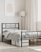 vidaXL Метална рамка за легло с горна и долна табла черна 75x190 см