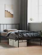 vidaXL Метална рамка за легло с горна и долна табла черна 90x190 см