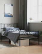 vidaXL Метална рамка за легло с горна и долна табла черна 90x190 см