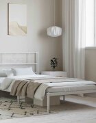 vidaXL Метална рамка за легло с горна табла бяла 100x190 см