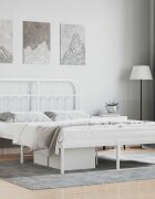 vidaXL Метална рамка за легло с горна табла бяла 140x200 см