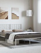 vidaXL Метална рамка за легло с горна табла бяла 150x200 см