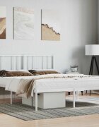 vidaXL Метална рамка за легло с горна табла бяла 160x200 см