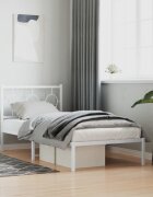 vidaXL Метална рамка за легло с горна табла бяла 90x200 см