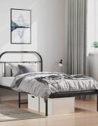 vidaXL Метална рамка за легло с горна табла черна 100x190 см