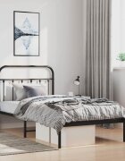 vidaXL Метална рамка за легло с горна табла черна 100x190 см
