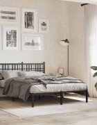 vidaXL Метална рамка за легло с горна табла черна 137x190 см