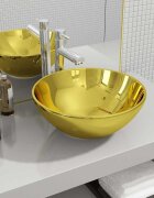 vidaXL Мивка 325 x14 см керамична златиста