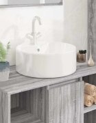 vidaXL Мивка бяла 40x145 см керамична кръгла