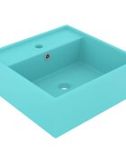 vidaXL Мивка преливник лукс квадрат светлозелен мат 41x41 см керамика