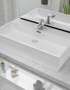 vidaXL Мивка с отвор за смесител керамична бяла 76x425x145 см