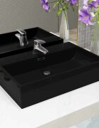 vidaXL Мивка с отвор за смесител керамична черна 76x425x145 см