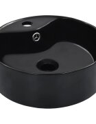 vidaXL Мивка с преливник 36x13 см керамична черна