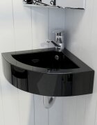 vidaXL Мивка с преливник 45x32x125 см керамична черна