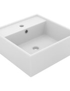 vidaXL Мивка с преливник лукс квадрат бял мат 41x41 см керамика
