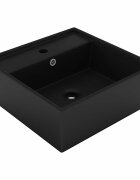 vidaXL Мивка с преливник лукс квадрат черен мат 41x41 см керамика